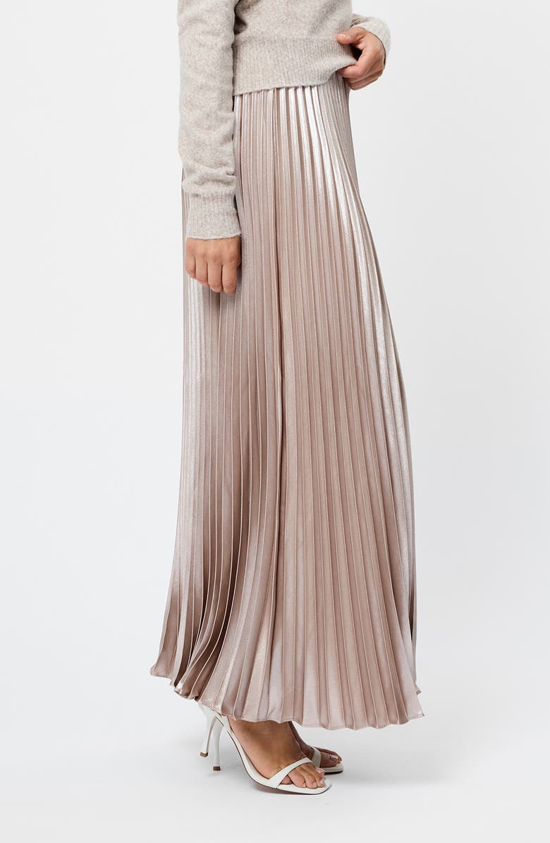 French Connection Marielle Pleated Metallic Satin Maxi Skirt, Alternate, color, Champagne Mist
