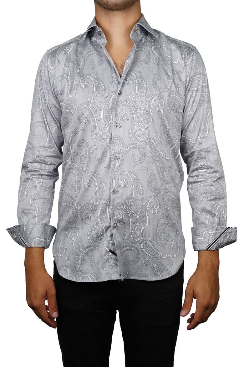 Paisley Inlay Print Long Sleeve Shirt, Main, color, TAN