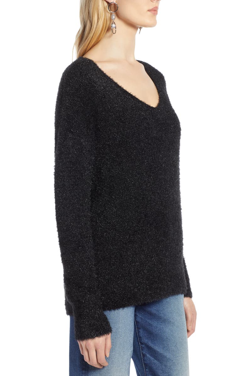 Halogen<sup>®</sup> Fuzzy V-Neck Sweater, Alternate, color,
