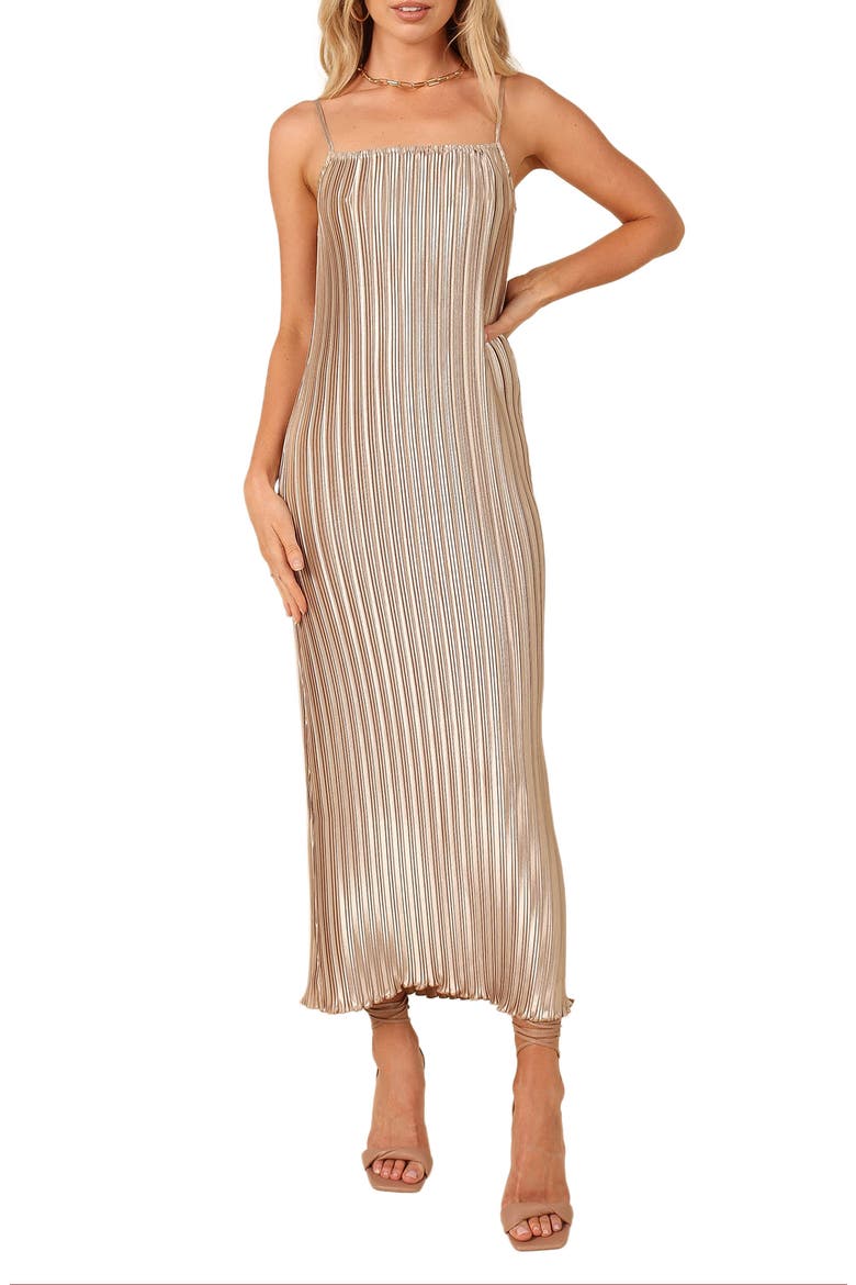 Liza Pleated Maxi Dress, Main, color, GOLD