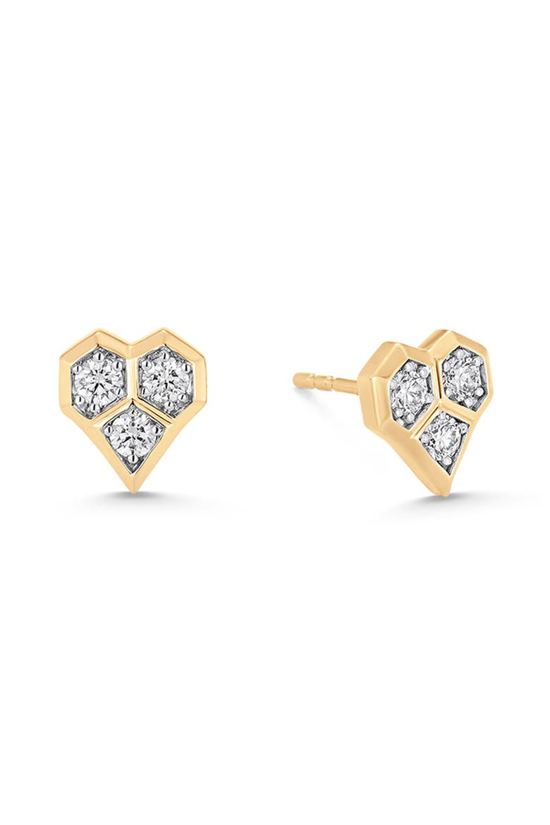 Honeycomb Heart Stud Earrings, Main, color, YELLOW GOLD/ DIAMOND