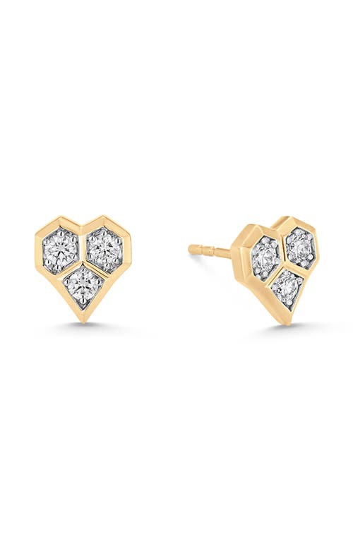 Sara Weinstock Honeycomb Heart Stud Earrings In Yellow Gold/diamond