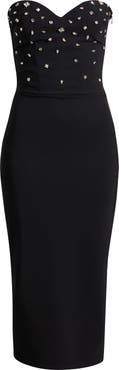 Chiara Boni La Petite Robe Mahta Rhinestone Detail Strapless Cocktail Dress
