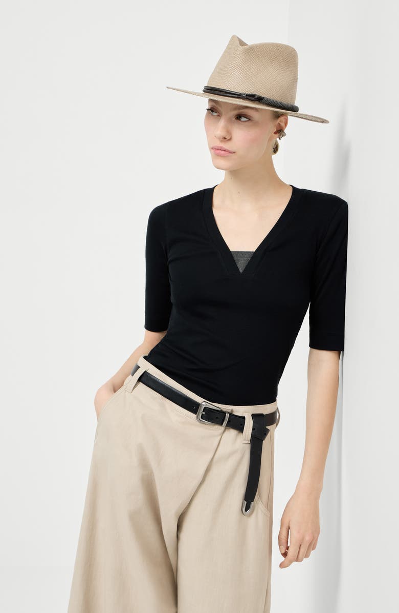 Brunello Cucinelli Ribbed jersey T-shirt, Alternate, color, Black