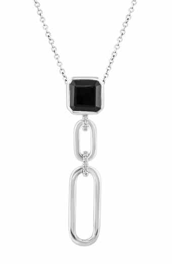 Diamond & Onyx Pendant Necklace - 0.03ct.