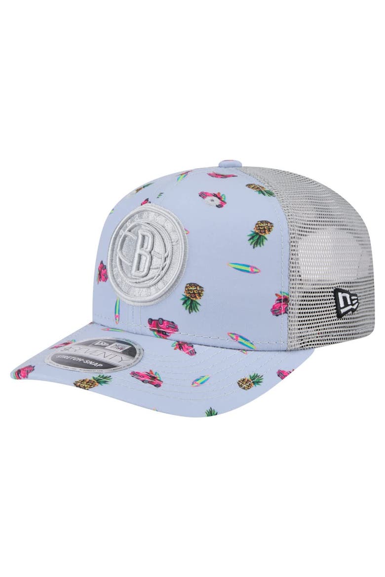 Men's New Era Light Blue/Gray Brooklyn Nets Adventure Aloha Pattern 9SEVENTY Stretch-Snap Hat, Main, color, Light Blue