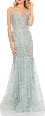 Mac Duggal Embellished Sleeveless Plunge Neck Trumpet Gown