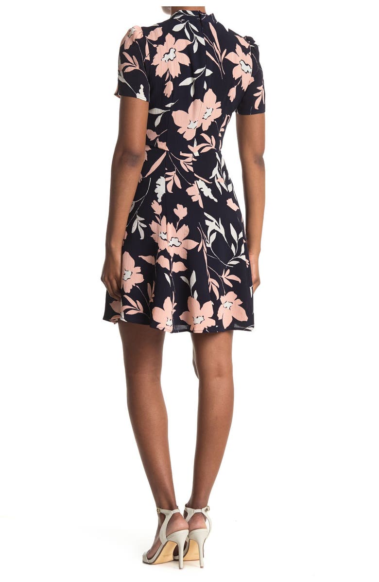 Maggy London Floral Tie Neck Fit & Flare Dress, Alternate, color, 