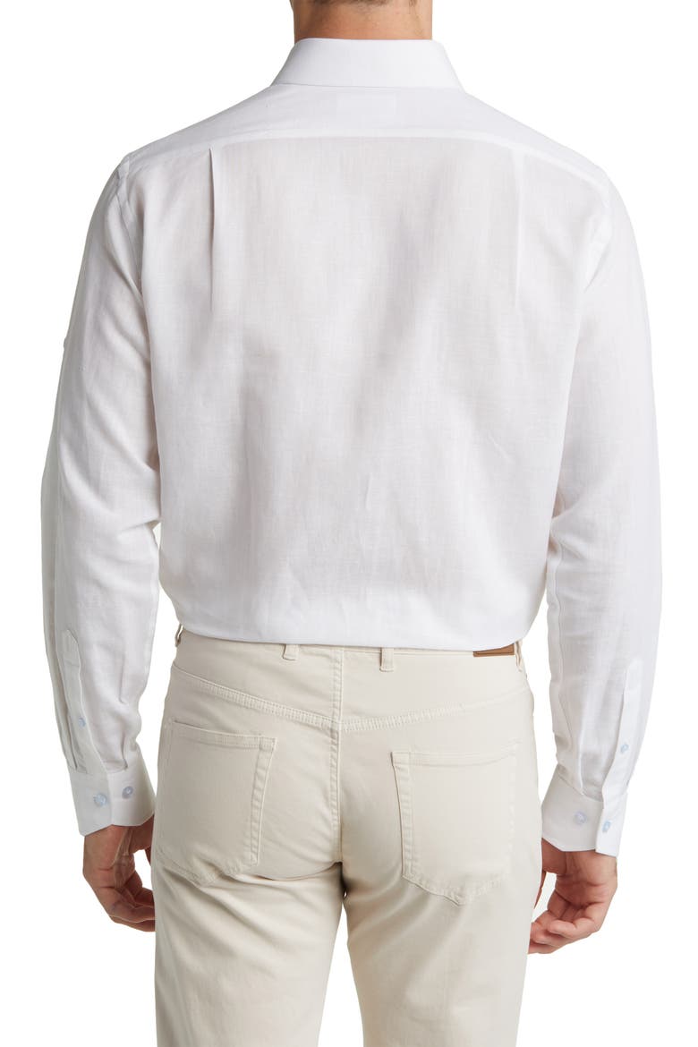 Trim Fit Solid Cotton & Linen Dress Shirt, Alternate, color, WHITE