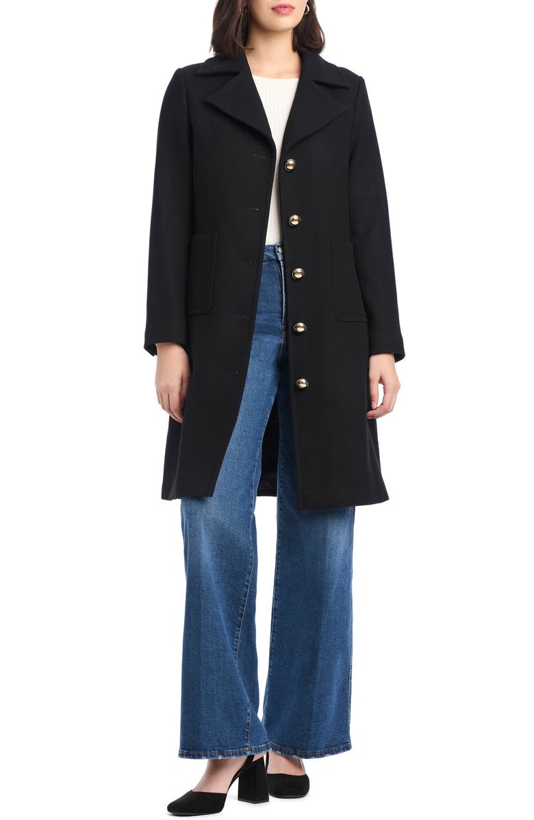 Kate Spade New York single breasted notch lapel coat, Alternate, color, Black