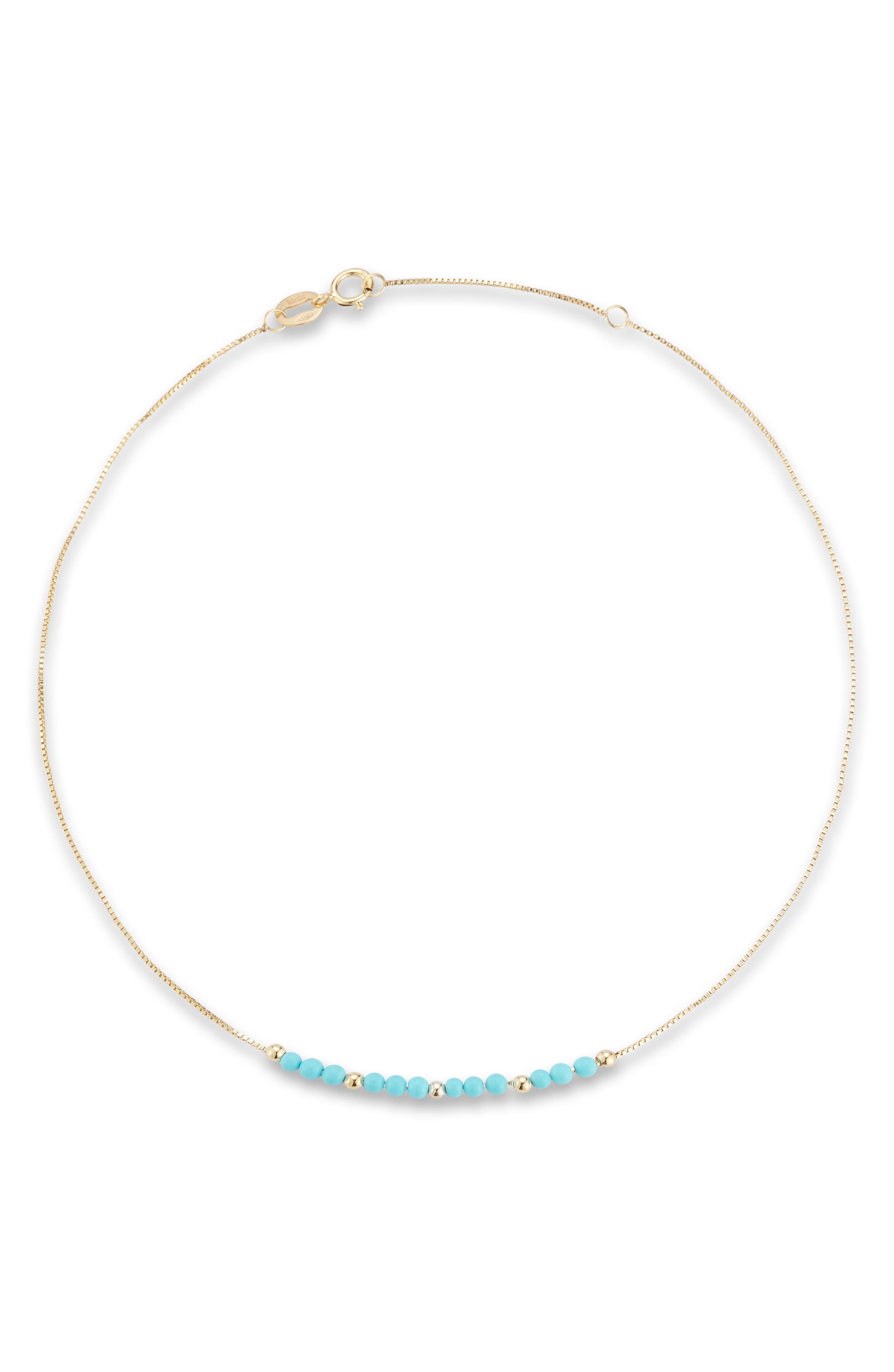 Ember Fine Jewelry 14K Gold Beaded Turquoise Anklet