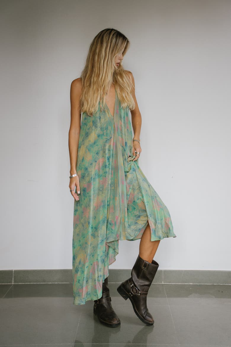 Classic Silk Dress Emerald, Alternate, color, Green Floral Multi