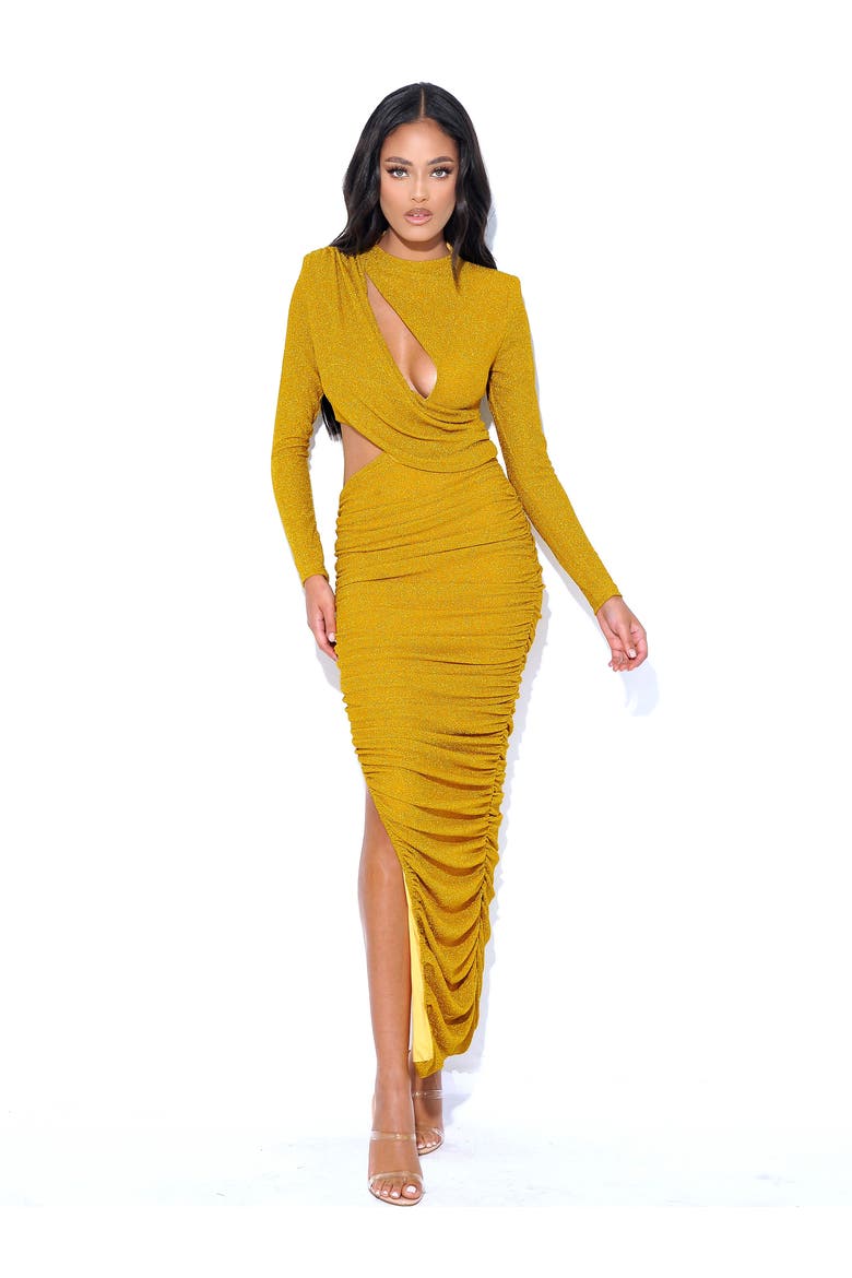 Payson Long Sleeve Metallic Jersey Cutout Dress, Alternate, color, Metallic Gold