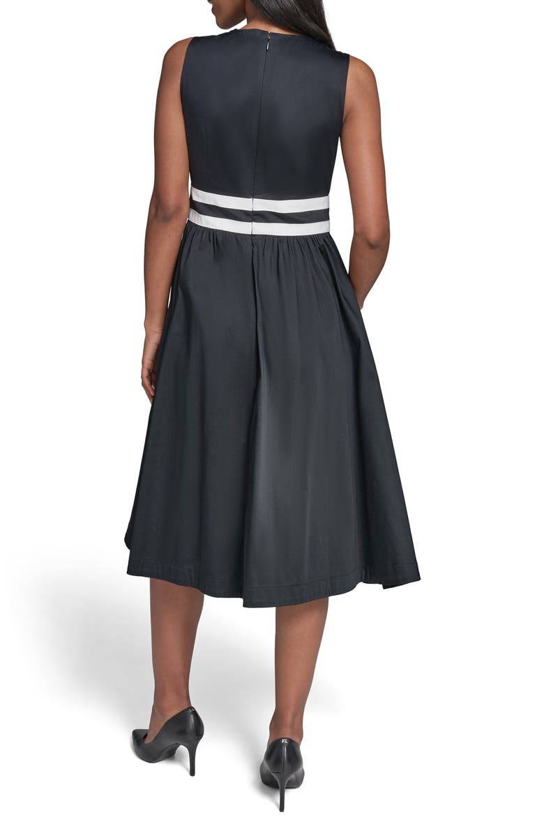 Bow Detail Sleeveless Stretch Cotton Dress, Alternate, color, BLACK