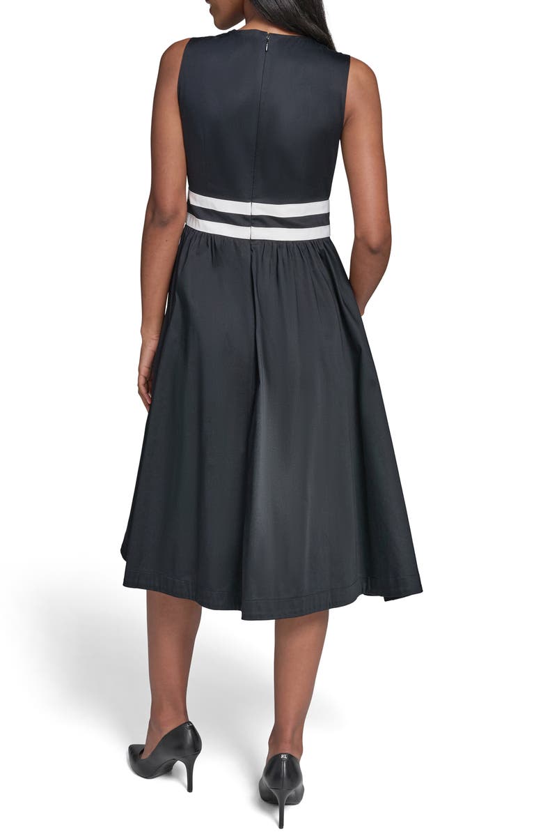 KARL LAGERFELD PARIS Bow Detail Sleeveless Stretch Cotton Dress, Alternate, color, 