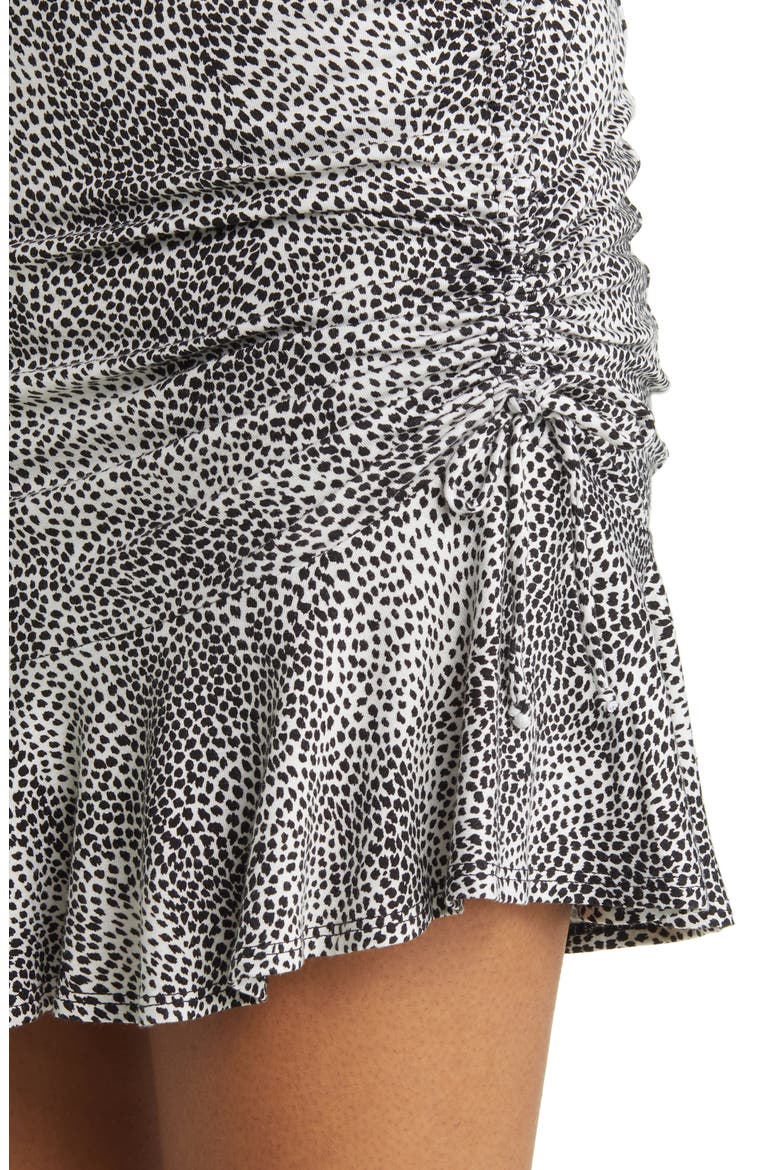 Spot Print Ruched Knit Miniskirt, Alternate, color, IVORY/ BLACK