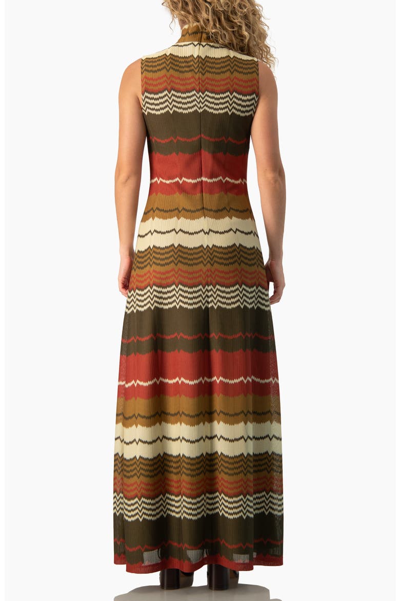 Colorblock Zigzag Knit Mock-Neck Sleeveless Maxi Dress, Alternate, color, Bone
