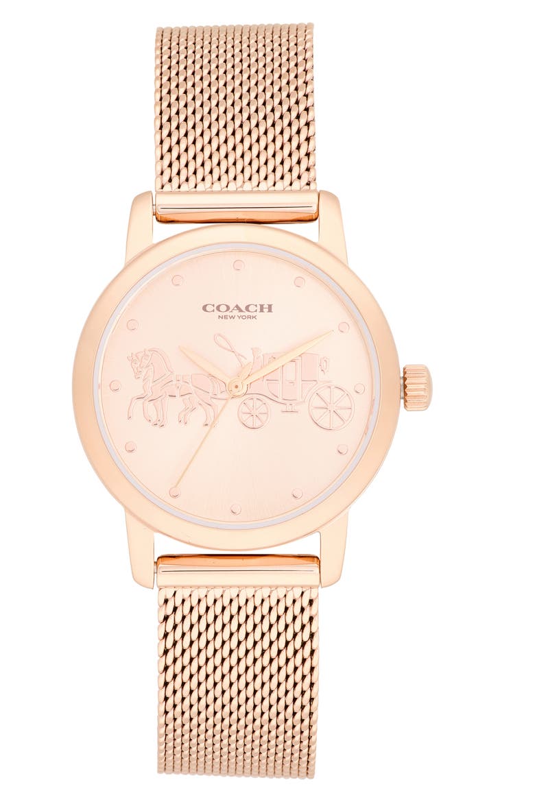 Grand Crystal Index Mesh Strap Watch, 28mm, Main, color, ROSE GOLD