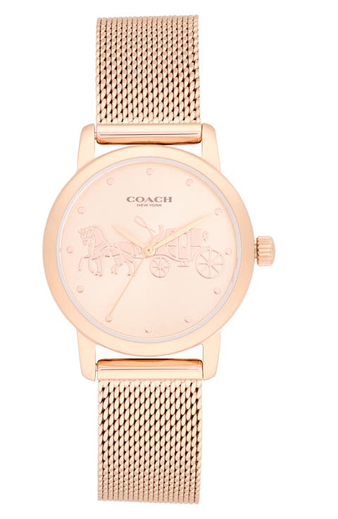 Grand Crystal Index Mesh Strap Watch, 28mm
