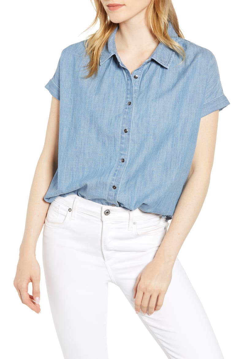 Chambray Camp Shirt, Main, color, LIGHT CHAMBRAY