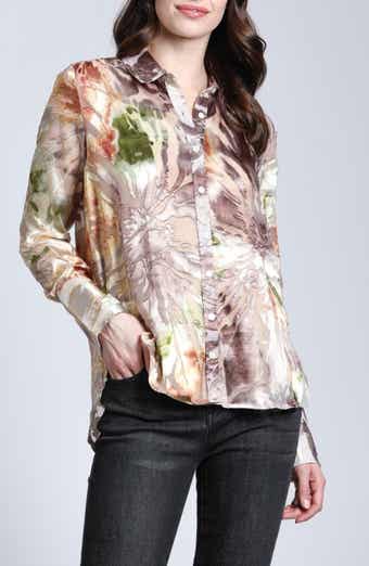 Velvet Burnout Sheer Button-Up Shirt