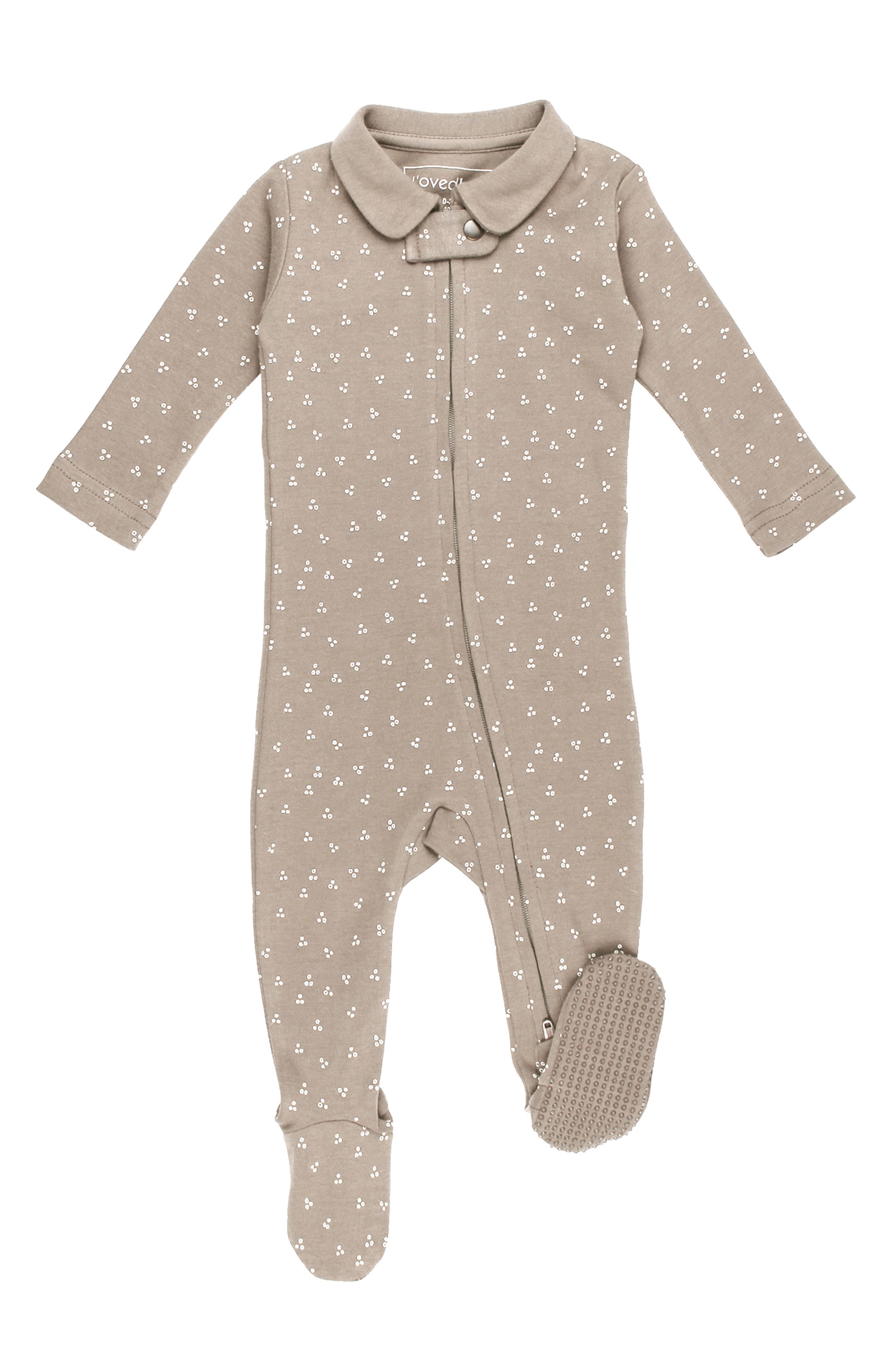 L'Ovedbaby Polo Organic Cotton Zip Footie in Oatmeal Dots 