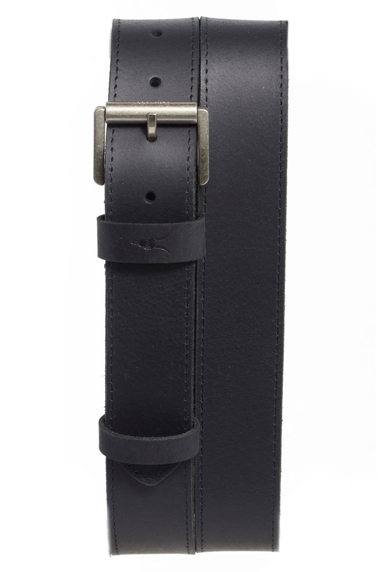 Waxy Leather Belt, Main, color, BLACK / DULL NICKEL