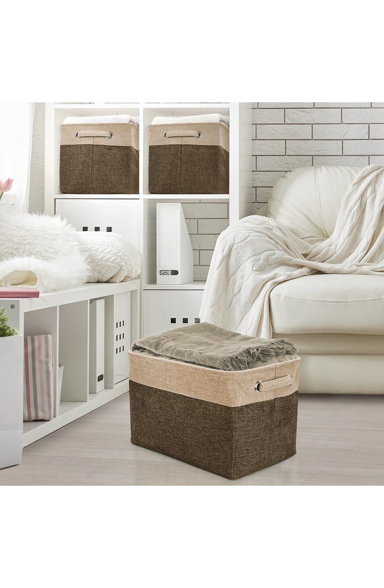 SORBUS Brown Twill Storage Basket - Set of 3, Alternate, color, Brown Z/Dnu