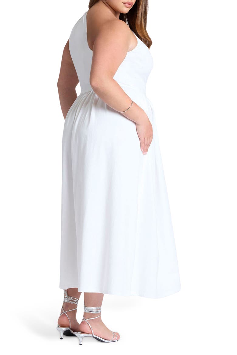 plus size one shoulder white dress Final Sale Plus Size One Shoulder Long Sleeve Lace Detail Gown with Side Slit in Ivory