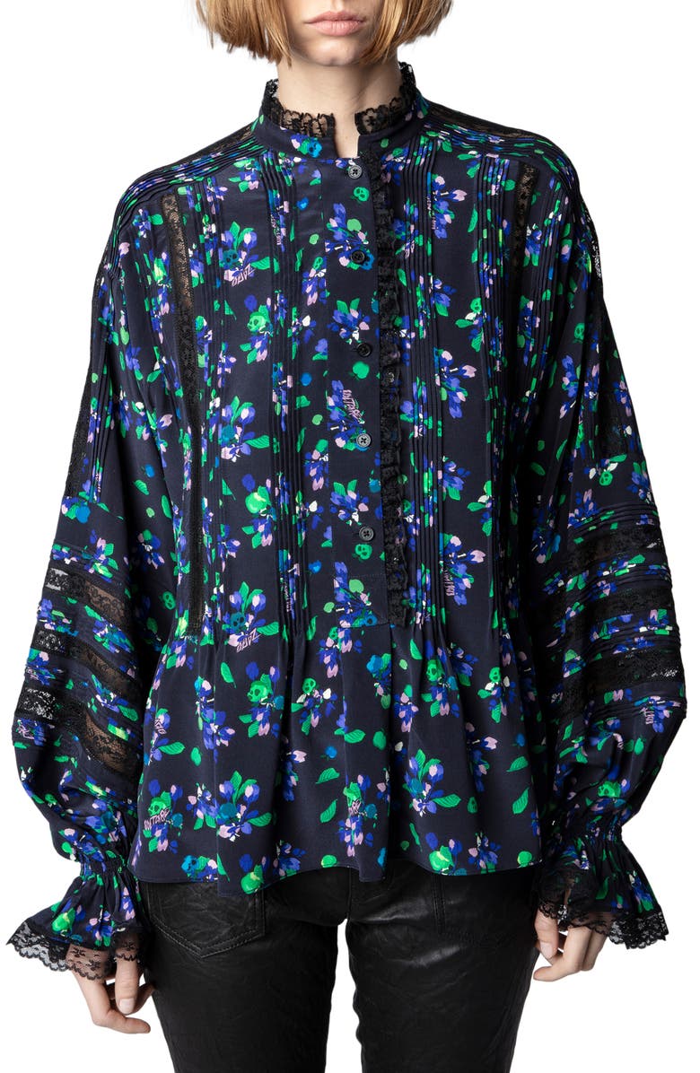 Zadig & Voltaire Tritelia Bianca Floral Silk Crêpe de Chine Blouse, Main, color, 