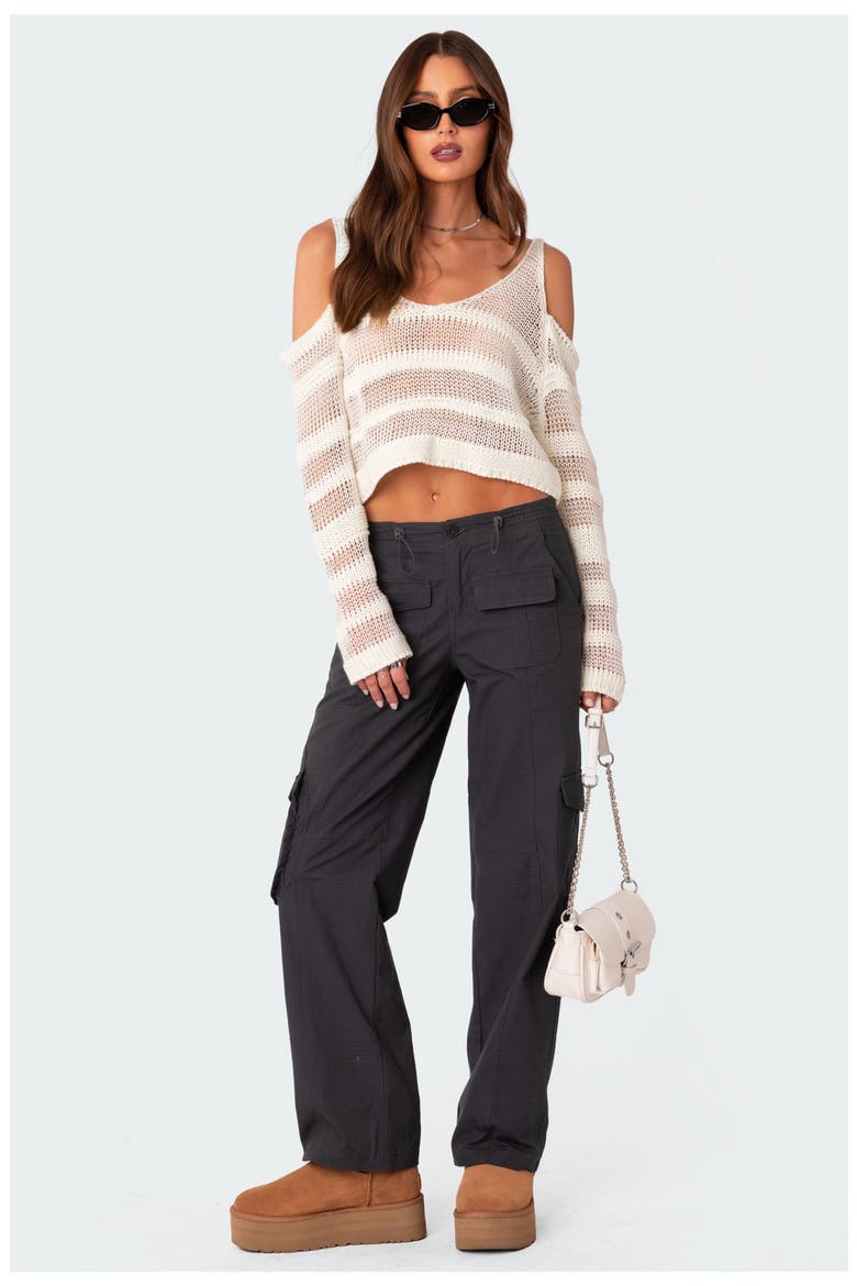 Open Stitch Cold Shoulder Cotton Sweater, Alternate, color, WHITE