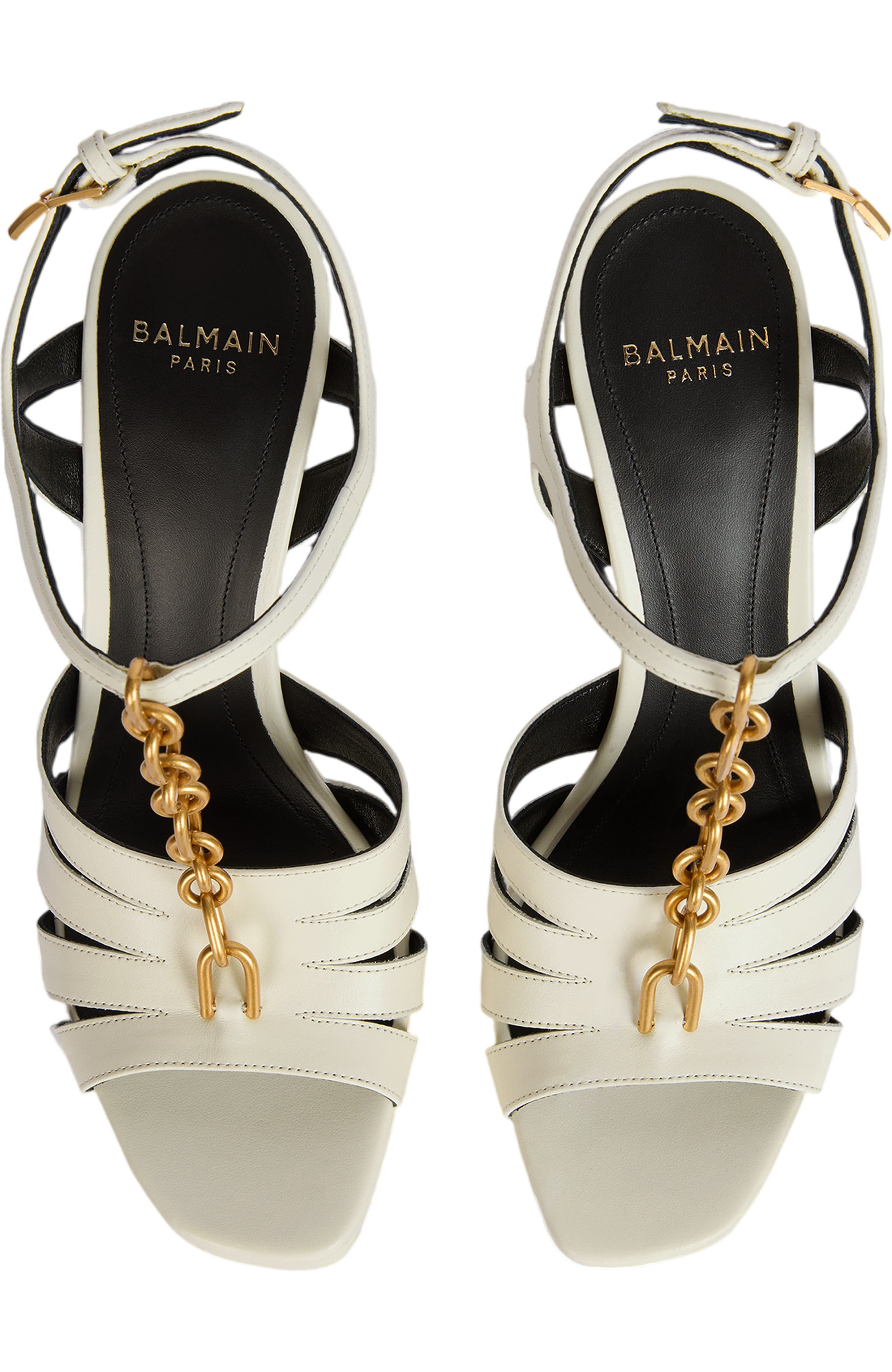Balmain Sync platform sandals in smooth leather, Alternate, color, White