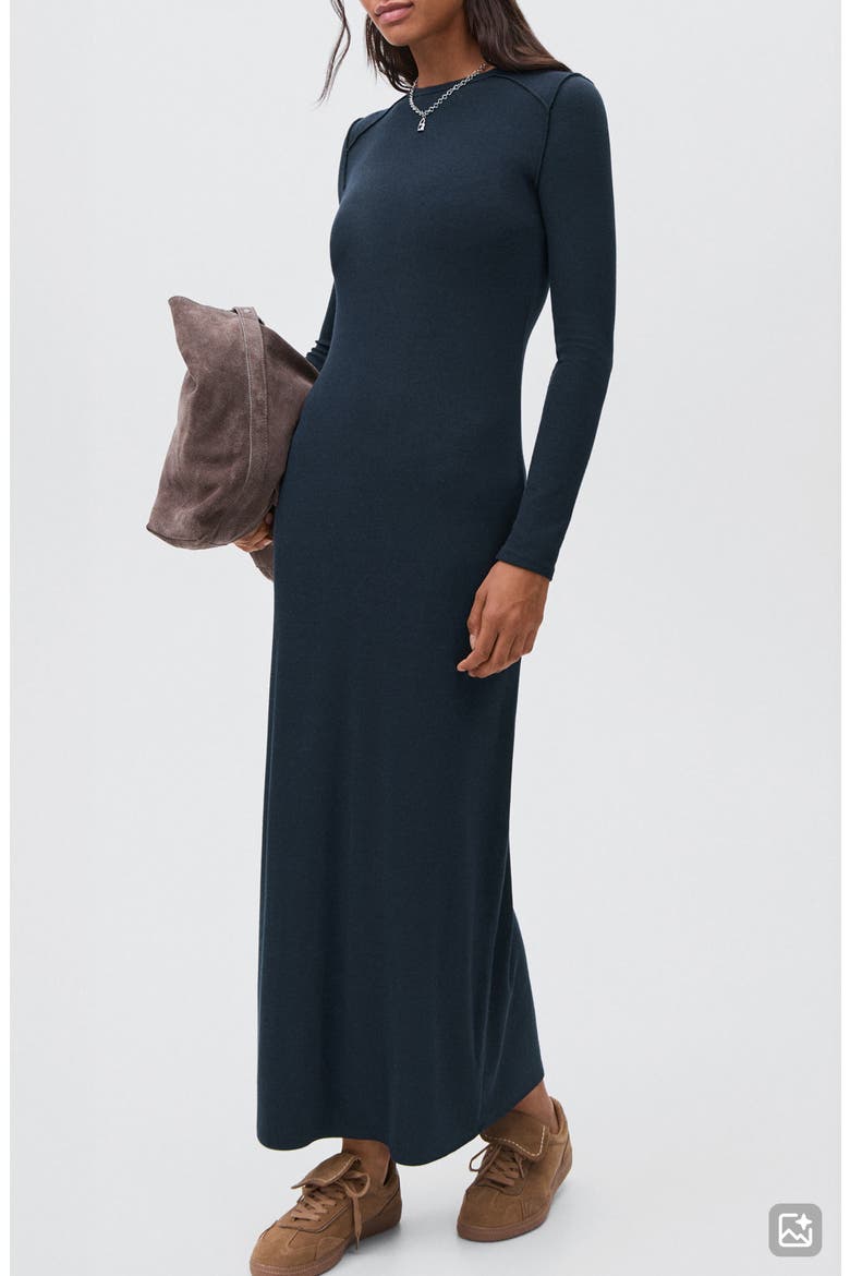 Plain Long Sleeve Maxi Dress, Main, color, NAVY