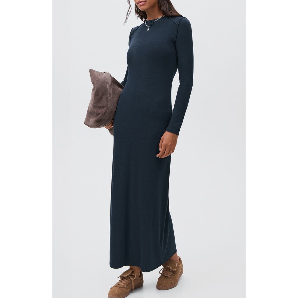 Mango Teen Plain Long Sleeve Maxi Dress In Blue