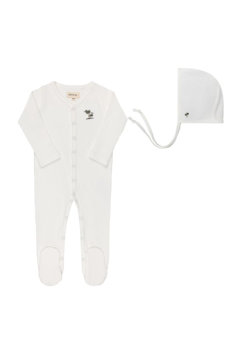 Embroidered Palm Trees Collection - Baby Boy Footie and Bonnet, Main, color, Ivory