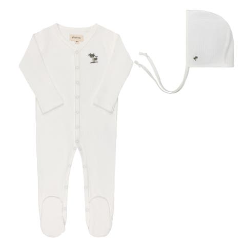 Embroidered Palm Trees Collection - Baby Boy Footie and Bonnet