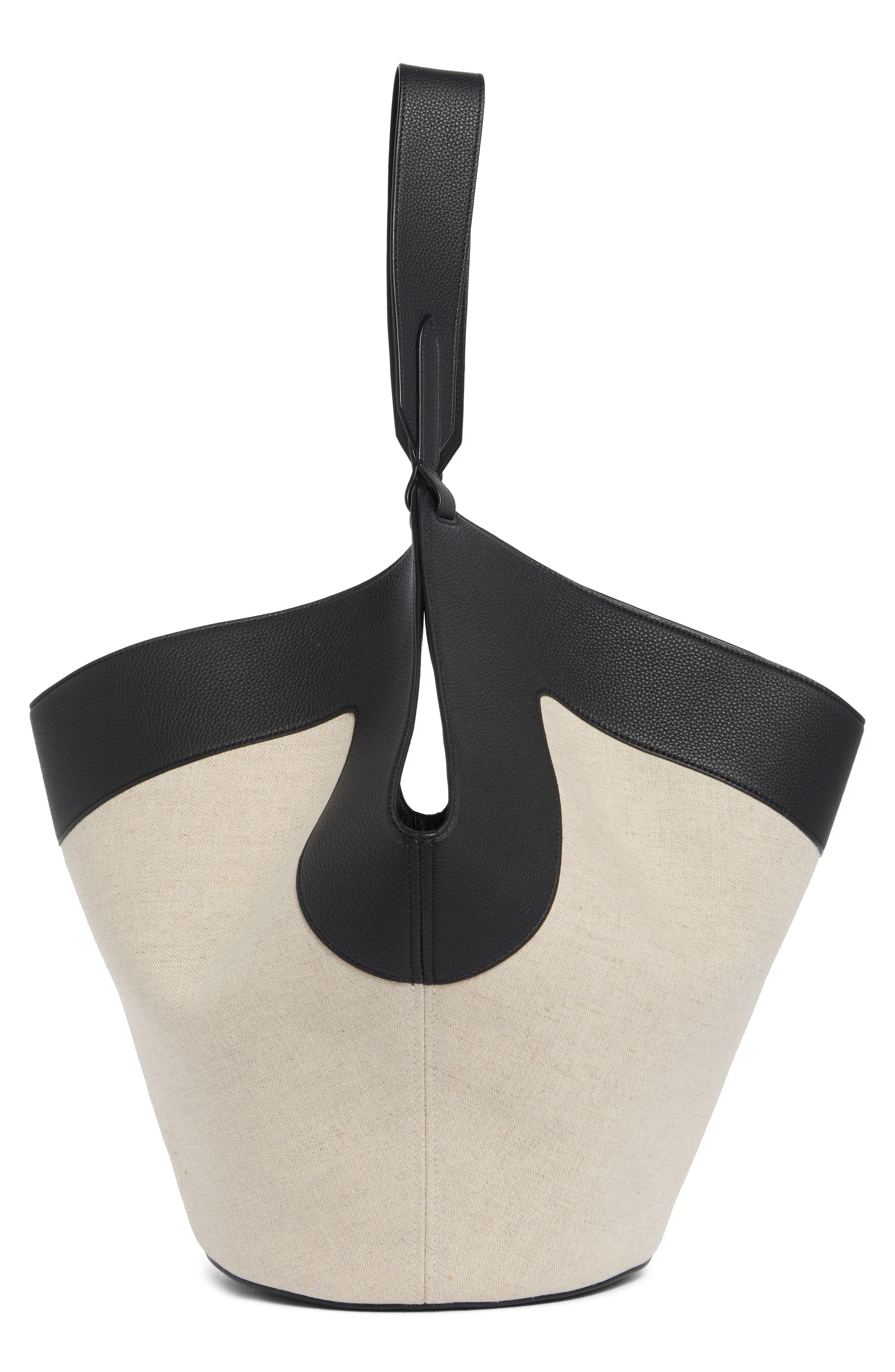 Khaite Medium Lotus Canvas & Leather Tote, Alternate, color, 367 Black / Natural