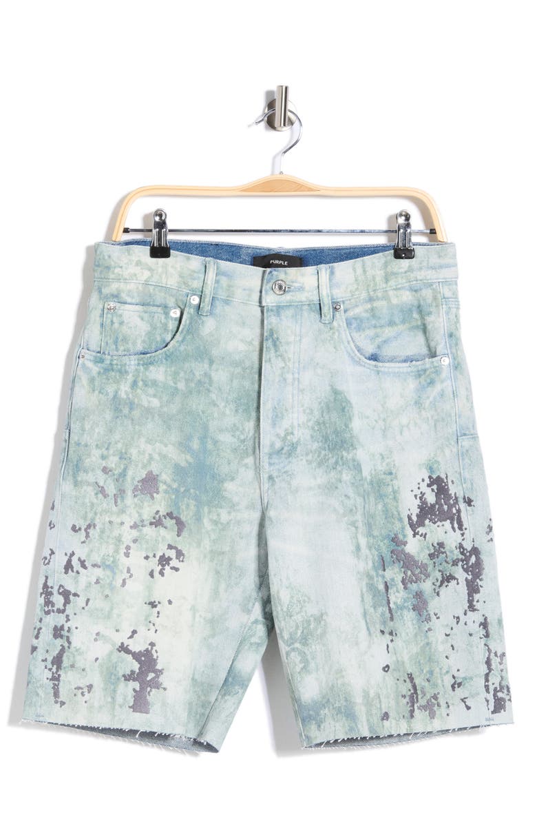 PURPLE BRAND Embroidered Camo Denim Shorts, Main, color, Light Indigo