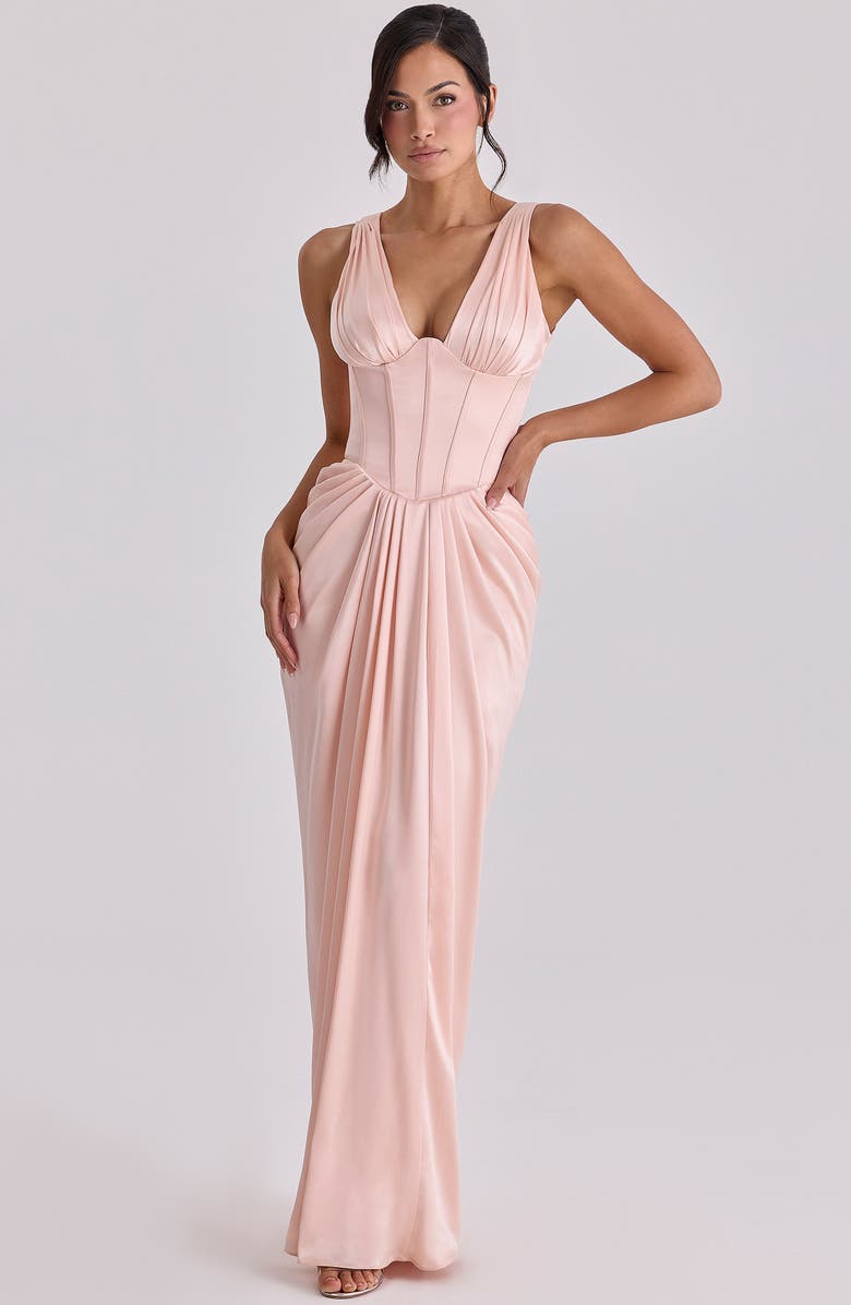 HOUSE OF CB Angeline Sleeveless Satin Corset Gown, Alternate, color, Blush