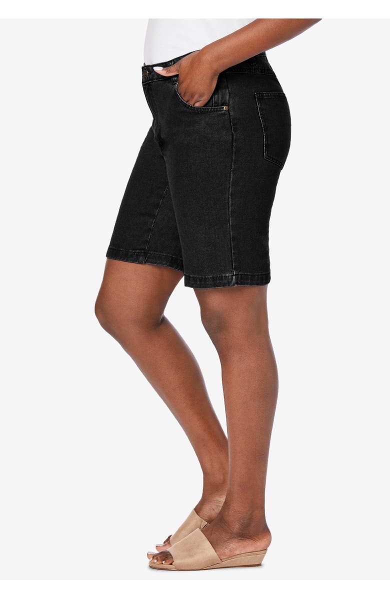 Jessica London Classic Cotton Denim Shorts, Alternate, color, Black