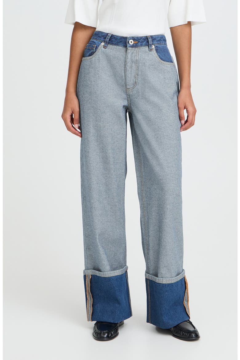 Ihmianna Two-Tone Jeans, Main, color, WASHED MED. BLUE