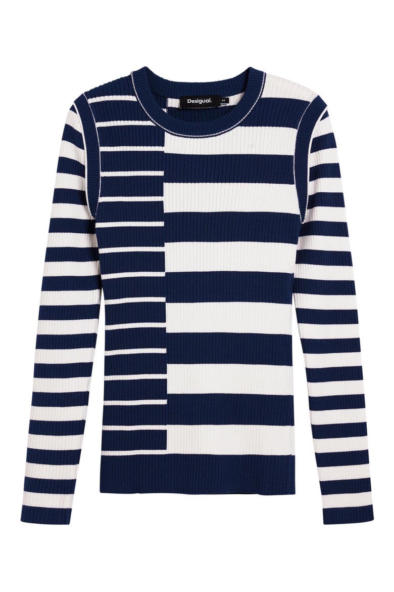 Stripe Rib Sweater, Alternate, color, WHITE/ BLUE