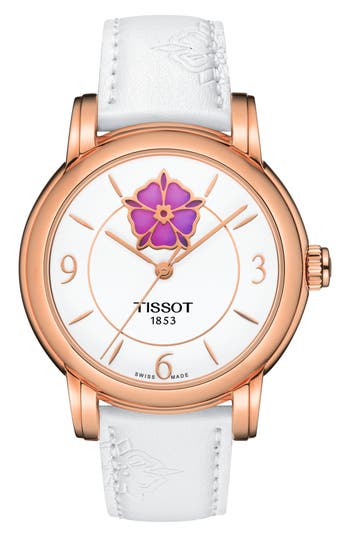 Tissot Lady Heart Flower Power Faux Leather Strap Watch, 35mm In White