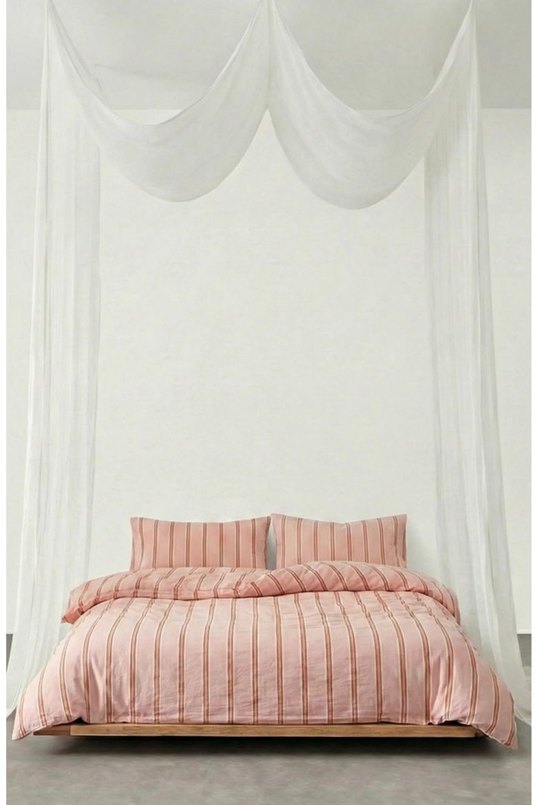 Minimal Stripe Cotton Bedding Set, Alternate, color, Soft Pink Stripe, Flat