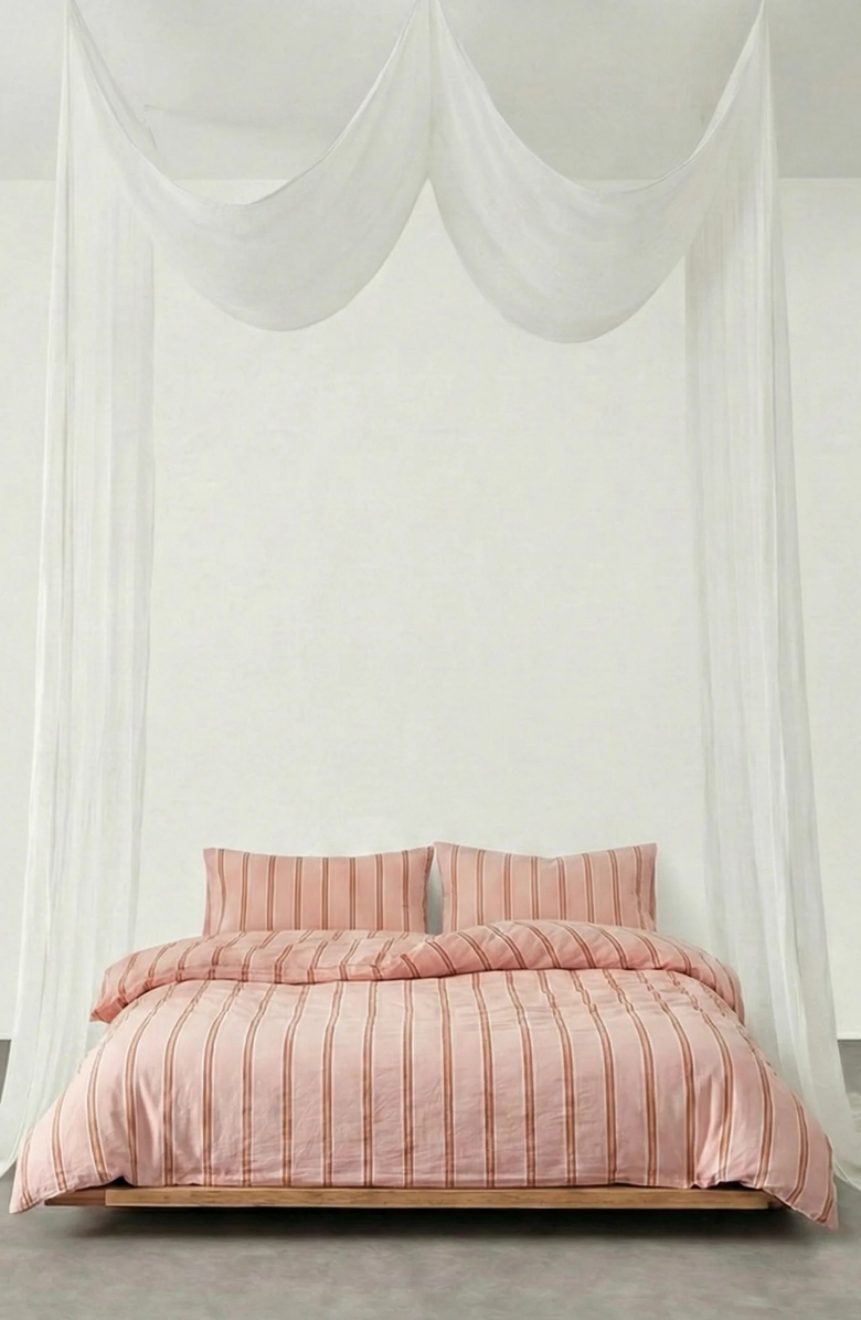 Ever Lasting Minimal Stripe Bedding Set, Alternate, color, Soft Pink Stripe, Flat