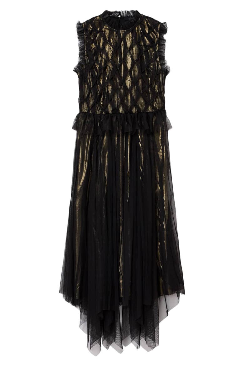 Lola Metallic Tulle Asymmetric Midi Dress, Alternate, color, BLACK/ METALLIC GOLD