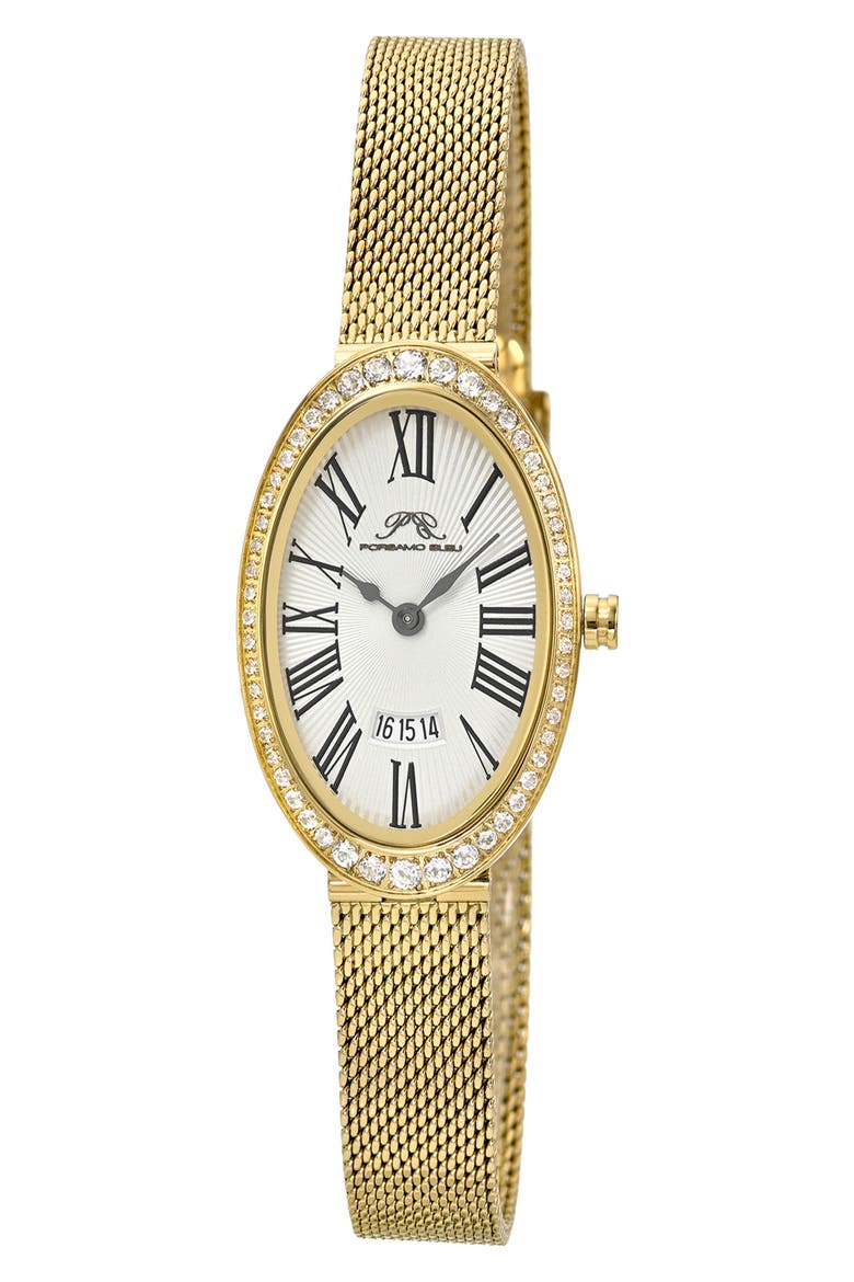 Women's Eloise Oval Guilloche Dial Topaz Stainless Steel Watch, Main, color, GOLD/ WHITE