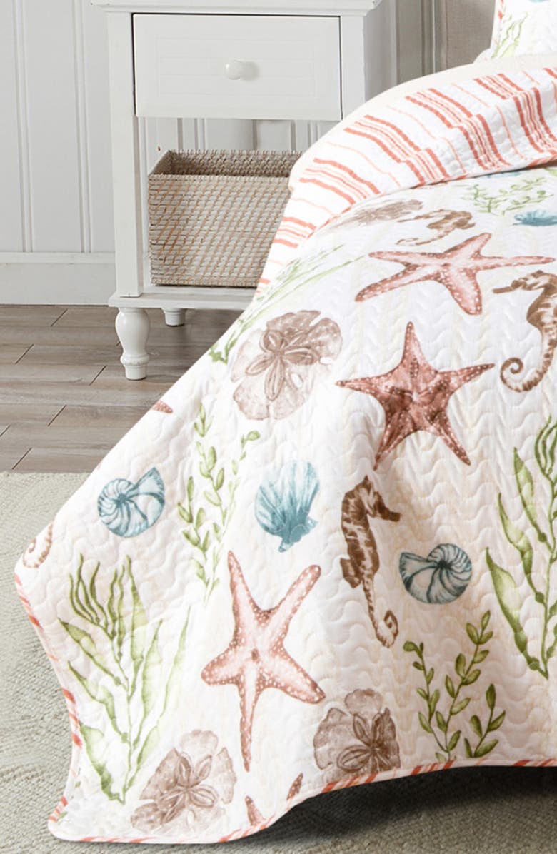 Woven & Weft Starfish Seahorse Reversible Microfiber Quilt Set, Alternate, color, Seahorse Shells