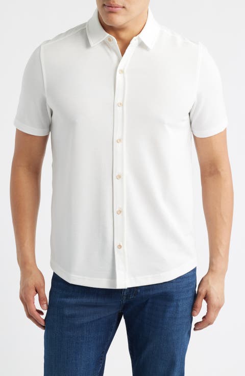 Bennett Short Sleeve Heathered Cotton Blend Button-Up Shirt