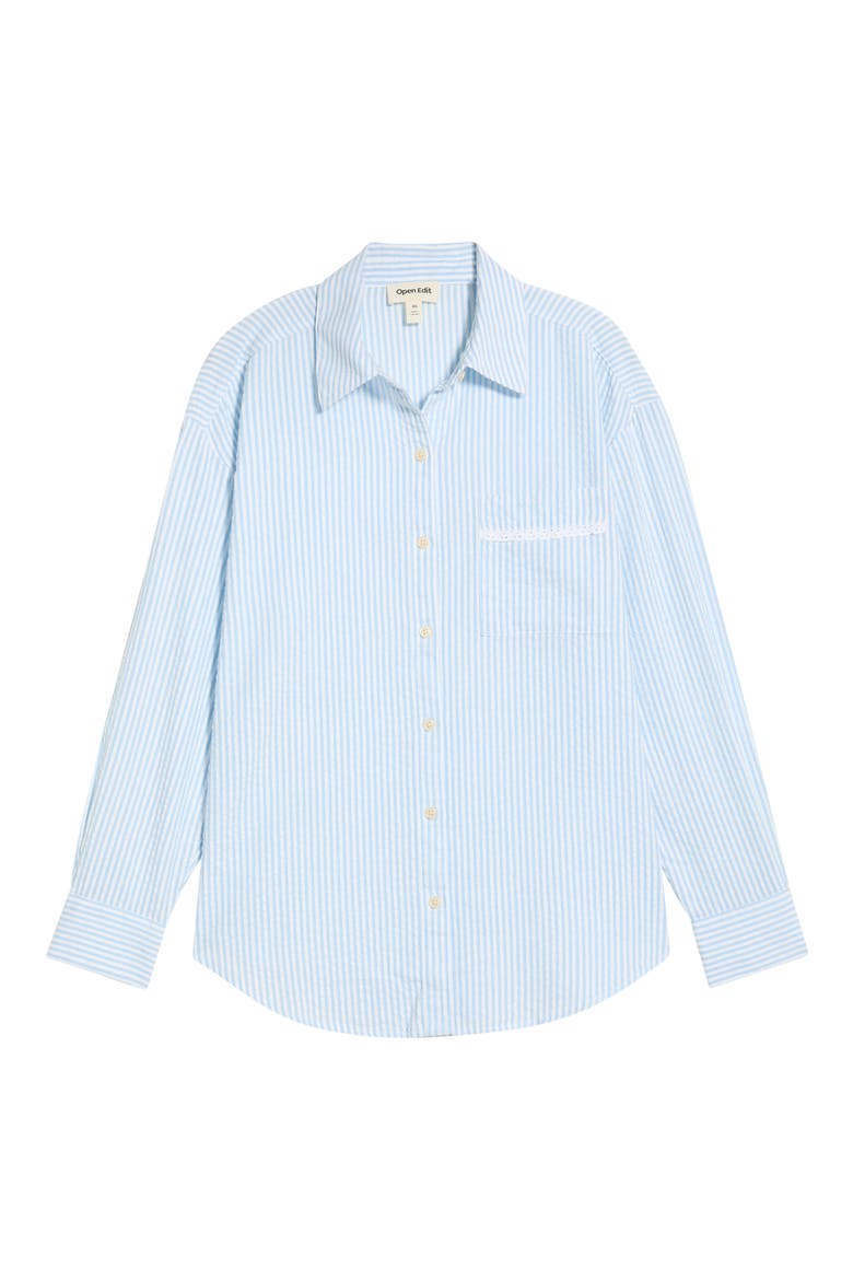 Eyelet Trim Seersucker Cotton Pajama Top, Alternate, color, WHITE- BLUE HICKORY STRIPE